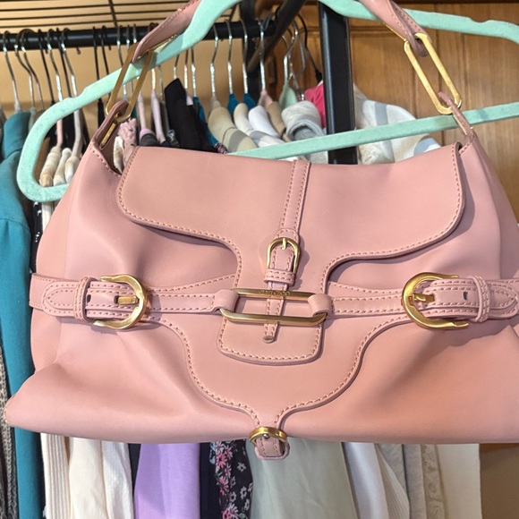 Jimmy Choo Leather Pink Shoulder Bag with Gold Accents - Picture 10 of 10
